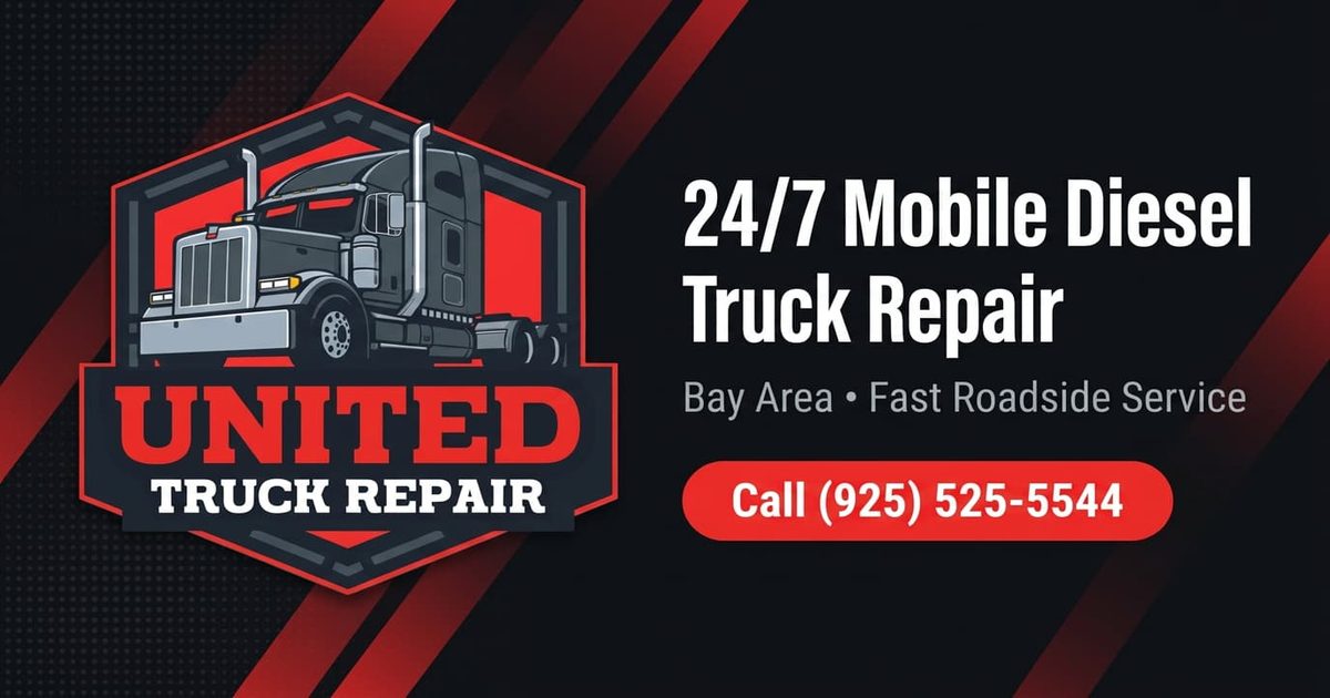 Diesel mechanic repairing commercial truck engine at United Truck Repair in Bay Point, CA